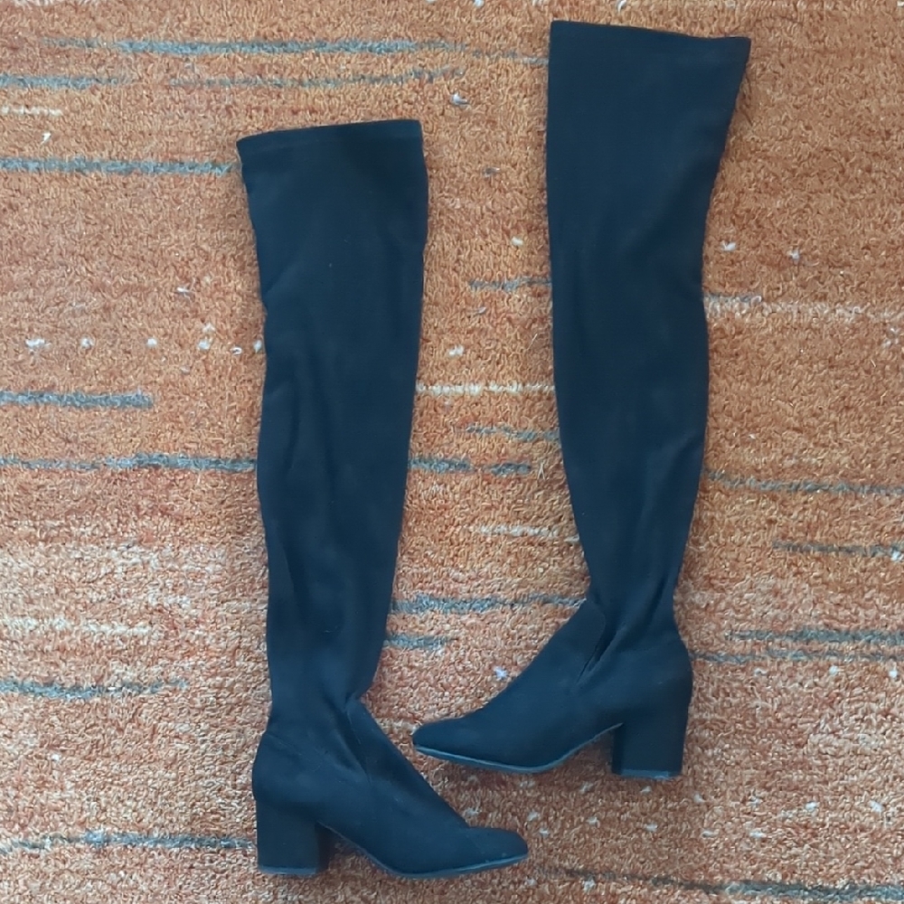 Isaac Mizrahi Black Faux Suede Over-the-Knee Boots with Block Heel